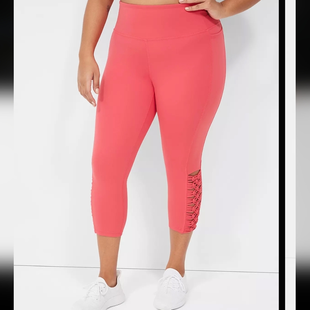 Coral Cropped Leggings with Side Detail Livi New With Tags 14/16 Plus Size 14 16